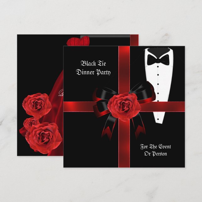 Invitation Diner Party Formal Rouge Noir Cravate Entreprise I (Devant / Derrière)