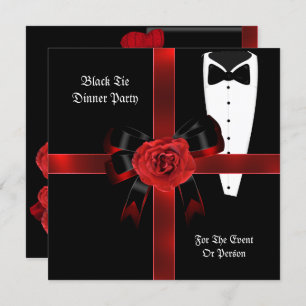 Invitation Diner Party Formal Rouge Noir Cravate Entreprise I