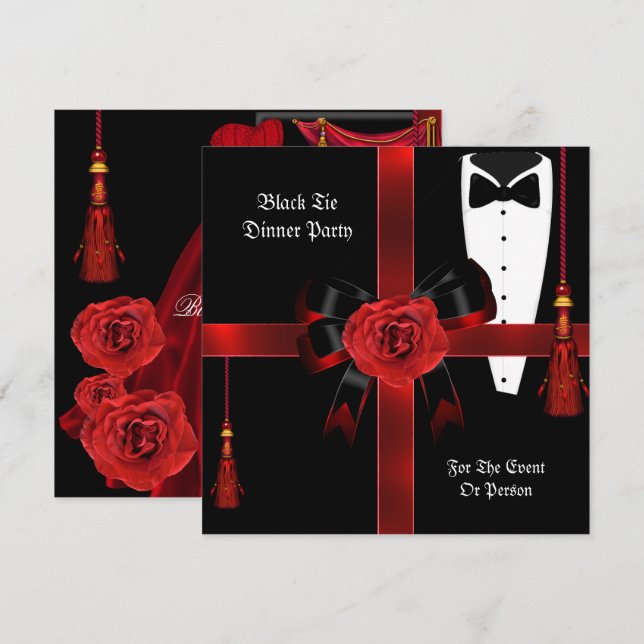 Invitation Diner Party Formal Rouge Noir Cravate Entreprise I (Devant / Derrière)