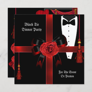 Invitation Diner Party Formal Rouge Noir Cravate Entreprise I