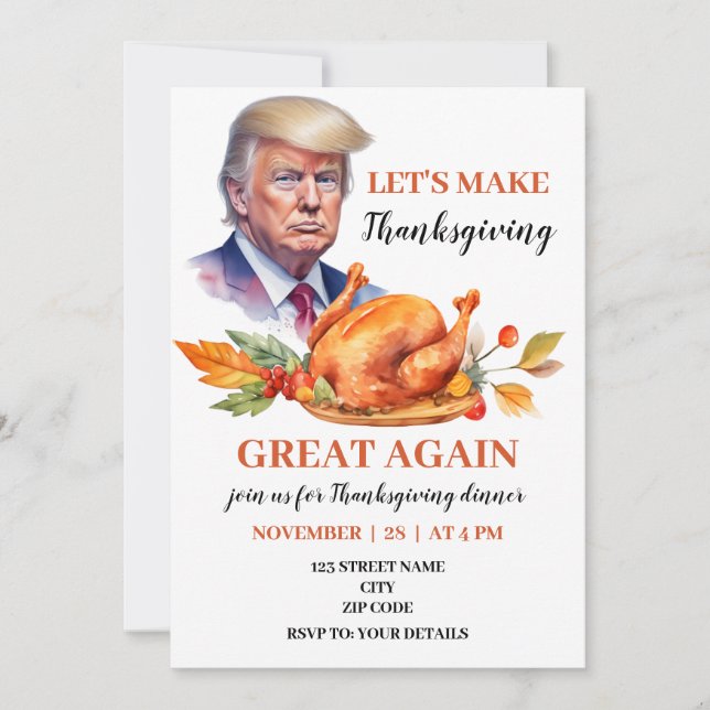Invitation Dîner politique d'action de grâces de Trump (Devant)