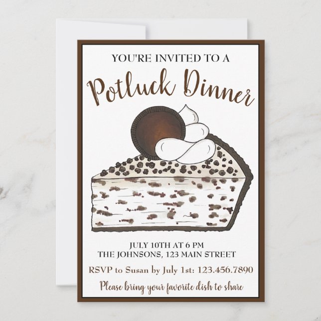 Invitation Dîner Potluck Dessert Party Cookies et tarte à la  (Devant)