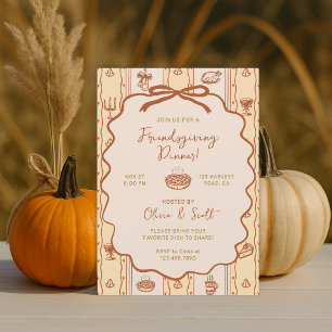 Invitation Dîner Potluck Friendsgiving Dessiné à la Main Fant