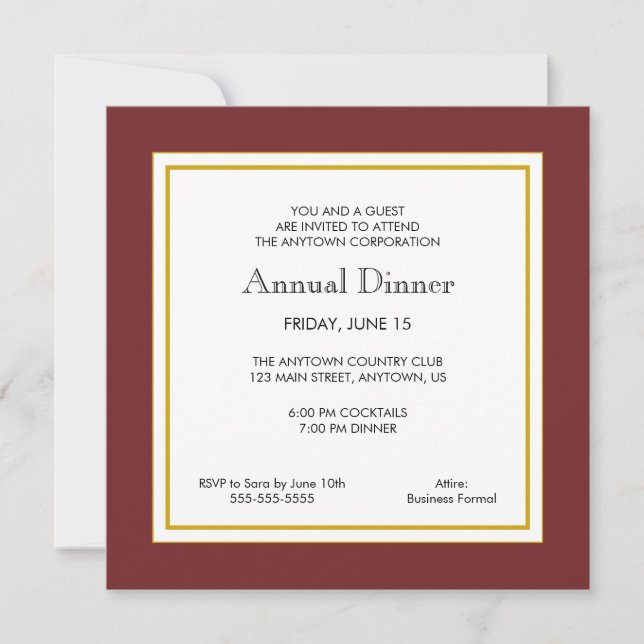 Invitation Dîner professionnel Maroon & Gold Business (Devant)