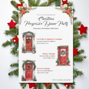 Invitation Dîner Progressif de Vacances de Noël Portes Rouges