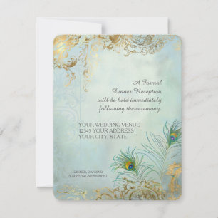 Invitation Dîner Réception Peacock Plumes Mariage élégant