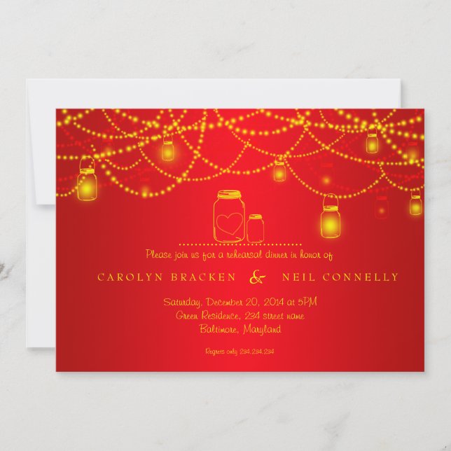 Invitation Dîner rouge de scintillement de répétition de (Devant)