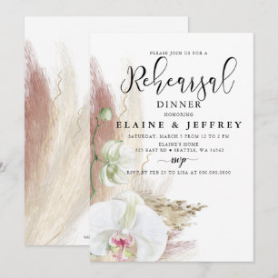 Invitation Dîner Rustique Boho Pampas Grass Orchid