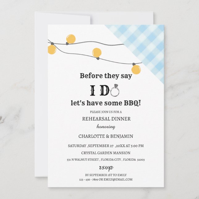 Invitation Dîner Rustique de répétition du barbecue I Do (Devant)