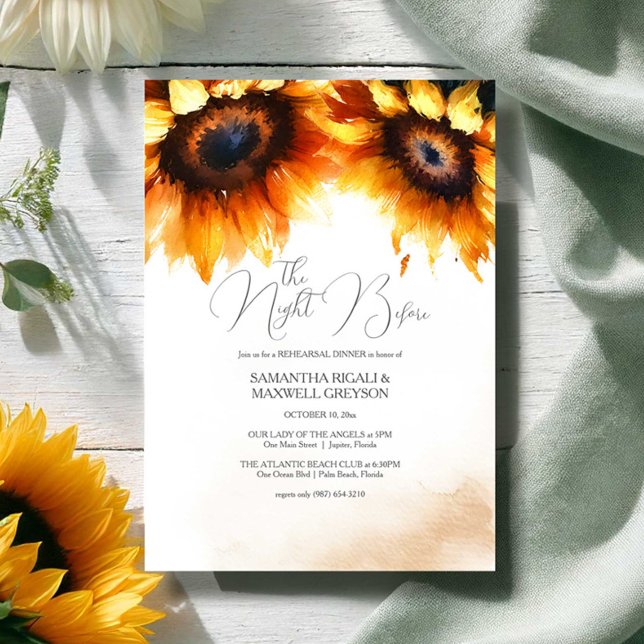 Invitation Dîner Rustique de répétition Florale aquarelle (Rehearsal dinner invitations rustic watercolor sunflowers)