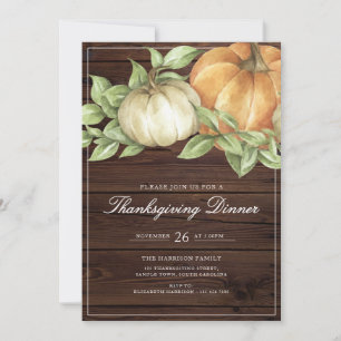 Invitation Dîner rustique de Thanksgiving à la citrouille