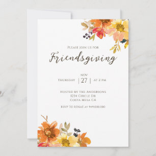 Invitation Dîner Rustique Floral Friendsgiving
