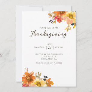 Invitation Dîner Rustique Floral Thanksgiving