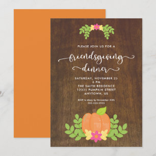 Invitation Dîner rustique Friendsgiving Citrouille et verdure