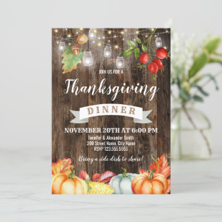 Invitation Dîner Rustique Thanksgiving