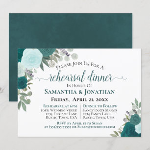 Invitation Dîner Rustique Turquoise Rose Floral Mariage