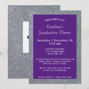 Invitation Dîner Silver Sparkle Purple Graduation