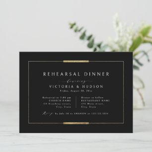 Invitation Dîner simple de répétition encadré Elegance Noir