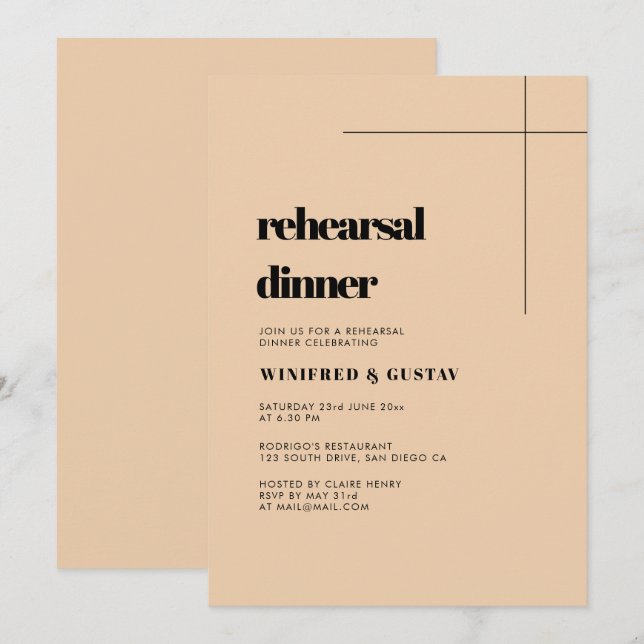 Invitation Dîner simple, élégant et chic de répétition mariag (Devant / Derrière)