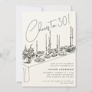 Invitation Dîner Table Cheers Dessin 30e fête d'anniversaire