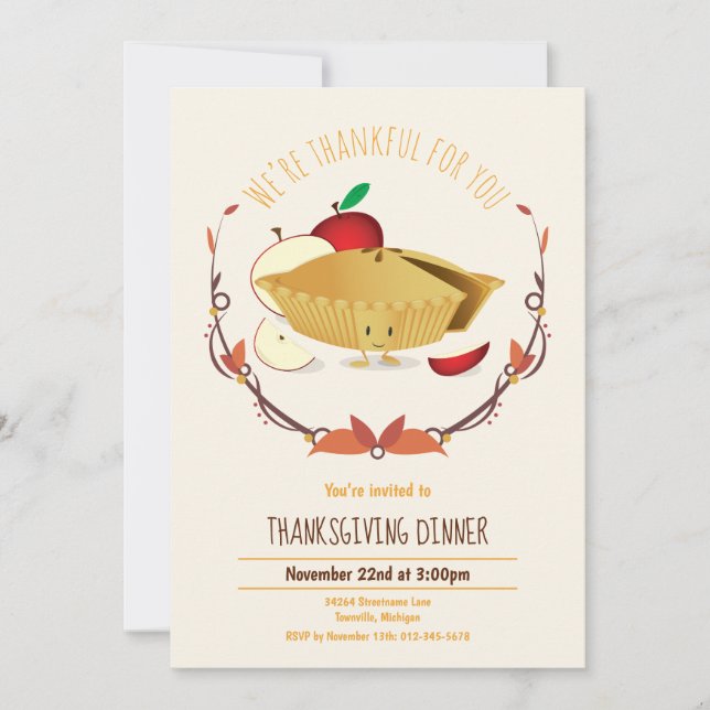 Invitation Dîner Thankesgiving Holiday Pomme tarte Tan Brown (Devant)