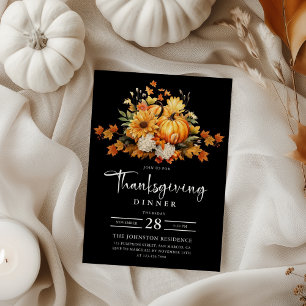Invitation Dîner Thanksgiving Aquarelle Automne Citrouille