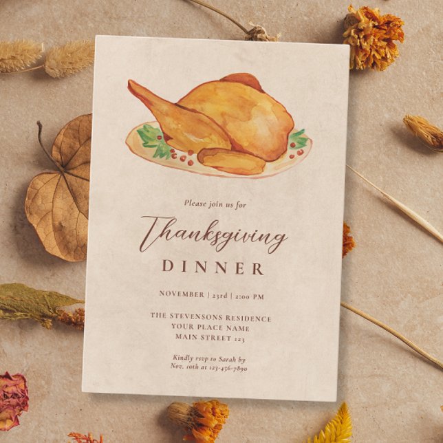 Invitation Dîner Thanksgiving Aquarelle Turquie tomber Russe (Créateur téléchargé)