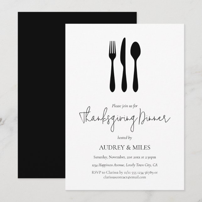 Invitation Dîner Thanksgiving Chic Moderne (Devant / Derrière)