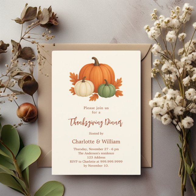 Invitation Dîner Thanksgiving citrouille rétro orange (Créateur téléchargé)