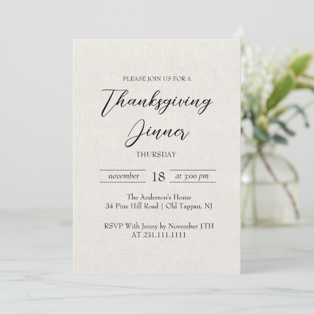 Invitation Dîner Thanksgiving en toile simple et élégant (Debout devant)