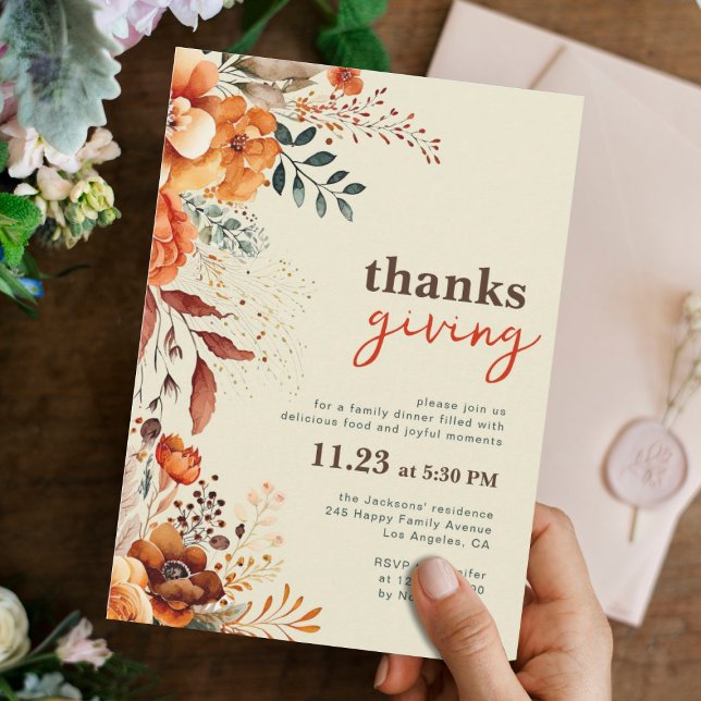Invitation Dîner Thanksgiving floral (Créateur téléchargé)