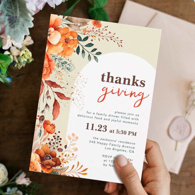 Invitation Dîner Thanksgiving floral (Créateur téléchargé)
