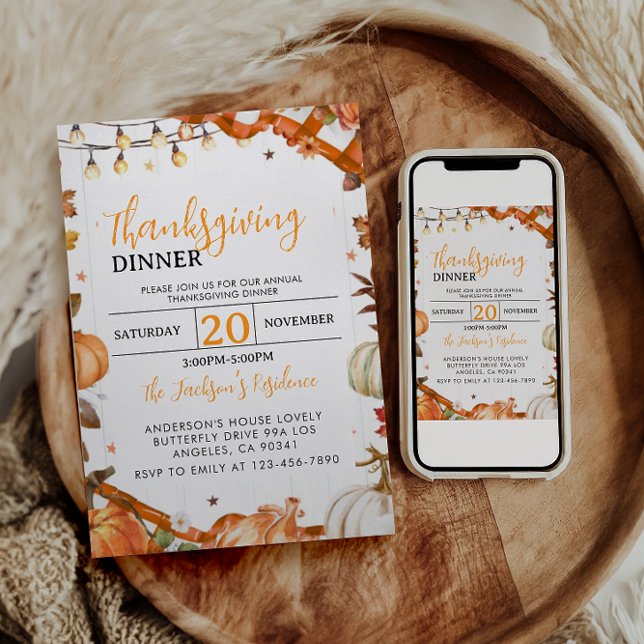 Invitation Dîner Thanksgiving |Rassemblement de la famille de (Créateur téléchargé)
