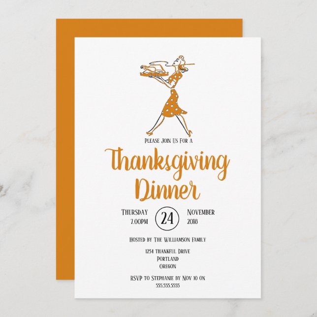 Invitation Dîner Thanksgiving Rôti en Turquie (Devant / Derrière)