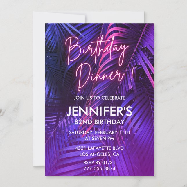 Invitation Diner Tropical Pink Neon 82e anniversaire (Devant)