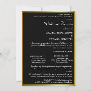 Invitation Dîner unique de répétition noir et or