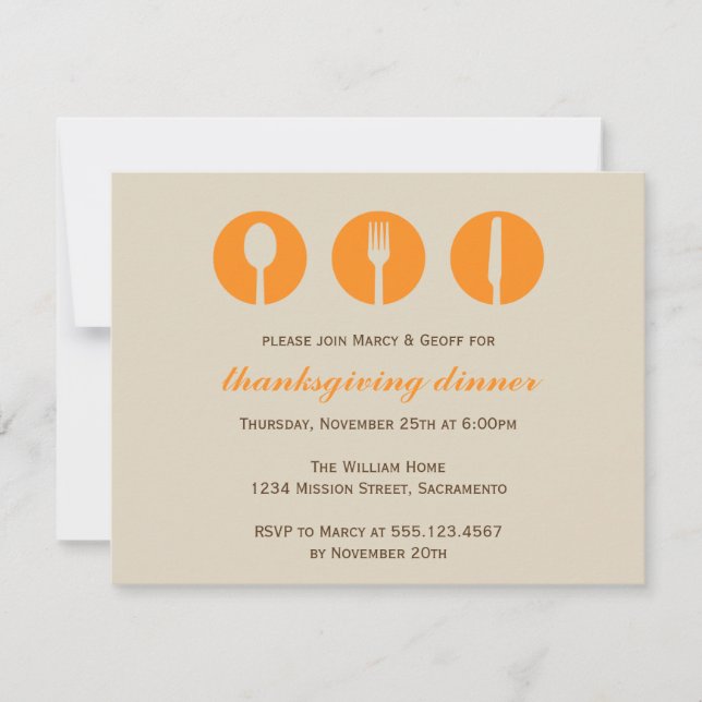 Invitation Diner urbain orangé de fête Thanksgiving (Devant)