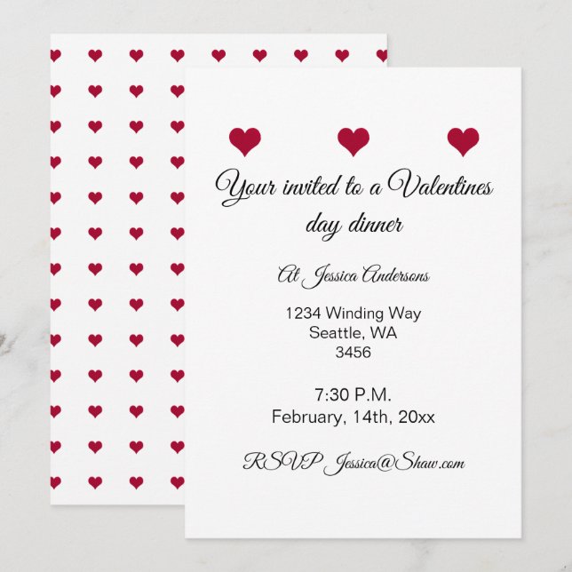 Invitation Dîner valentin au coeur rouge (Devant / Derrière)