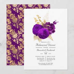 Invitation Dîner vintage de répétition florale violet et or