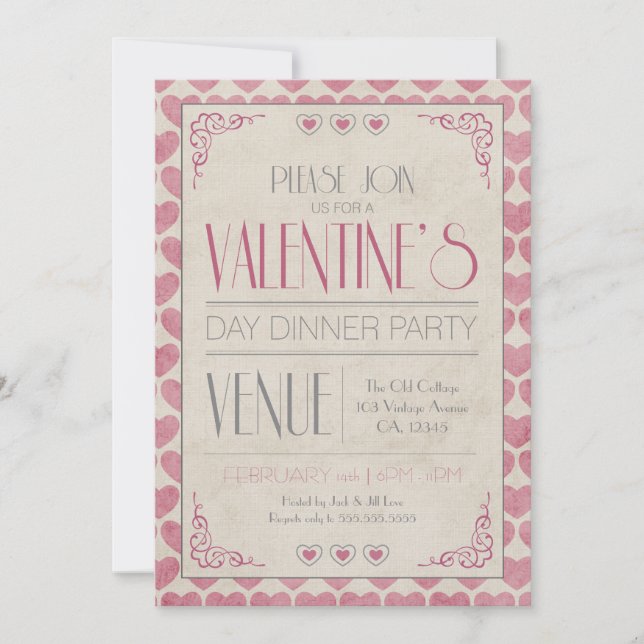 Invitation Dîner vintage de Saint-Valentin (Devant)