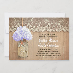 Invitation dîners de répétition de maçon rustique bocal bleu 