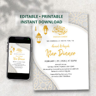 Invitation Dîners Iftar élégants avec lanternes dorées Ramada