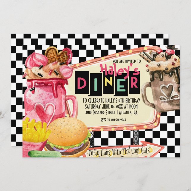 Invitation Diner's Milkshake Party (Devant / Derrière)