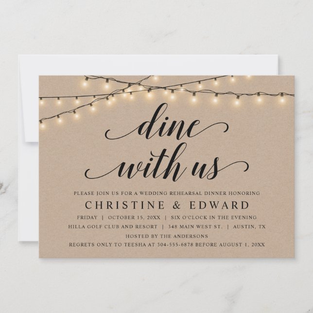 Invitation Dînez avec nous, Répétition Mariage, Rustic Kraft (Devant)