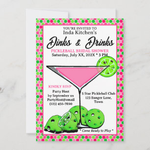 Invitation Dinks & Drinks Pickleball Mariage Rose en Nid d'Ab