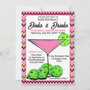 Invitation Dinks & Drinks Pickleball Shower Rose Chevron