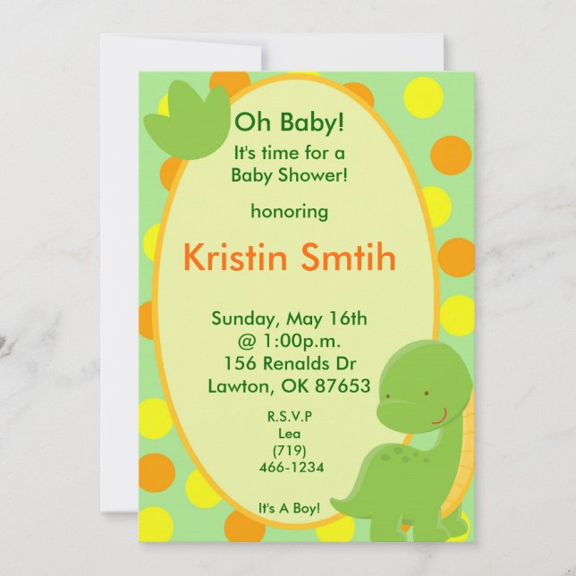 Invitation dino2, Oh Bébé ! Il est temps pour une Bébé Douche (Devant)