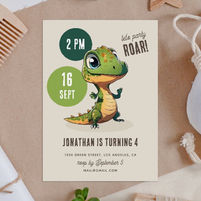 Invitation Dino dinomite party. Cute anniversaire de enfant d (Créateur téléchargé)
