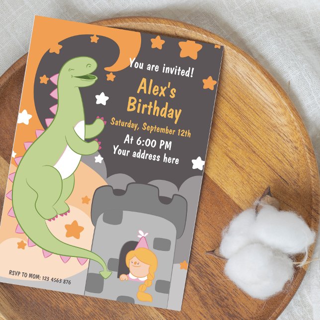 Invitation Dino-mite Anniversaire Bash ! Dinosaure Invit (Dino-mite Birthday Bash Hand-Drawn Dinosaur Invitation)