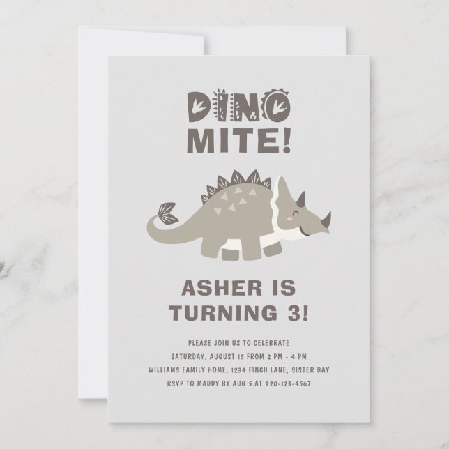 Invitation Dino Mite Dinosaur fête d'anniversaire (Devant)